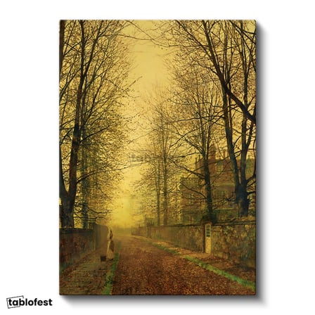 Dikey Kanvas Tablo J.A. Grimshaw Sonbahar Yolu Yürüyen Figür Gündoğumu Ressam Tablosu Ev Ofis Dekoru