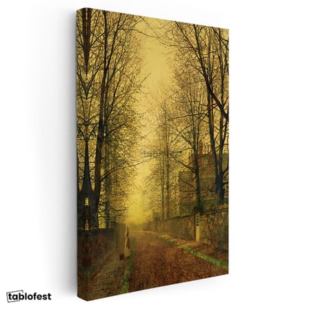 Dikey Kanvas Tablo J.A. Grimshaw Sonbahar Yolu Yürüyen Figür Gündoğumu Ressam Tablosu Ev Ofis Dekoru