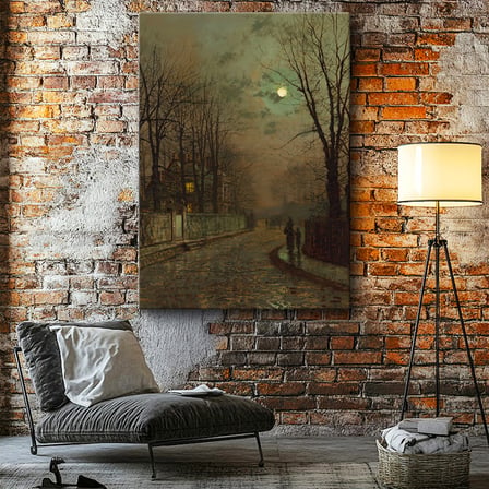 Dikey Kanvas Tablo J.A. Grimshaw Islak Sokak At Arabalı Figür Dolunay Ressam Tablosu Ev Ofis Dekoru