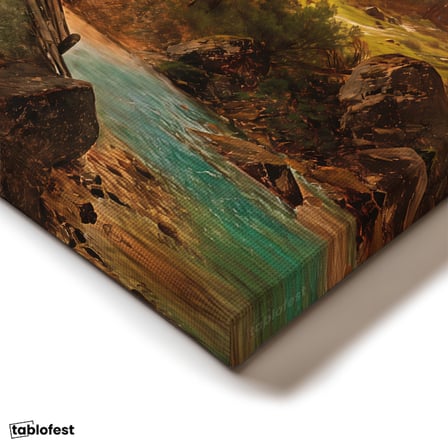 Dikey Kanvas Tablo Andreas Achenbach Dağlık Manzara Köprülü Dere Ressam Tablosu Ev Ofis Dekoru