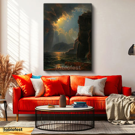Dikey Kanvas Tablo Thomas Cole Fırtınalı Deniz Kayalık Kıyı Ressam Tablosu Ev Ofis Dekoru