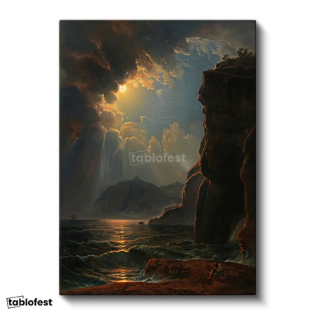Dikey Kanvas Tablo Thomas Cole Fırtınalı Deniz Kayalık Kıyı Ressam Tablosu Ev Ofis Dekoru