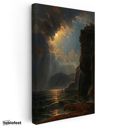 Dikey Kanvas Tablo Thomas Cole Fırtınalı Deniz Kayalık Kıyı Ressam Tablosu Ev Ofis Dekoru