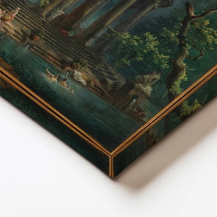 Dikey Kanvas Tablo Hubert Robert Antik Tapınak Figürlü Göl Manzarası Ressam Tablosu Ev Ofis Dekoru