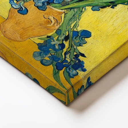 Dikey Kanvas Tablo Vincent van Gogh Mavi İrisler Sarı Fonlu Vazo Ressam Tablosu Ev Ofis Dekoru