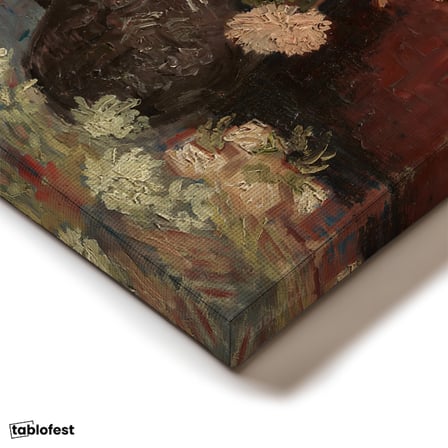Dikey Kanvas Tablo Vincent van Gogh Vazoda Pembe Kırmızı Çiçek Ressam Tablosu Ev Ofis Duvar Dekoru