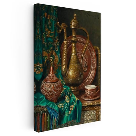 Dikey Kanvas Tablo Bakır İbrik Ve Kase Oryantalist Ressam Tablosu Ev Ofis Duvar Dekoru