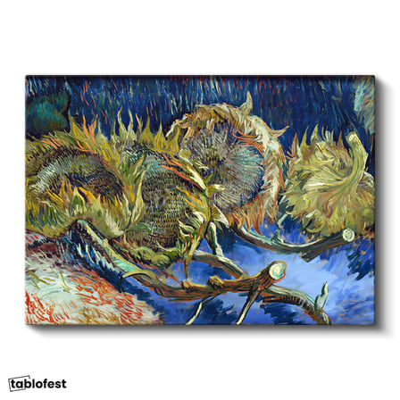 Yatay Kanvas Tablo Vincent van Gogh Kurumuş Ayçiçekleri Mavi Zemin Ressam Tablosu Ev Ofis Dekoru