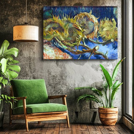 Yatay Kanvas Tablo Vincent van Gogh Kurumuş Ayçiçekleri Mavi Zemin Ressam Tablosu Ev Ofis Dekoru