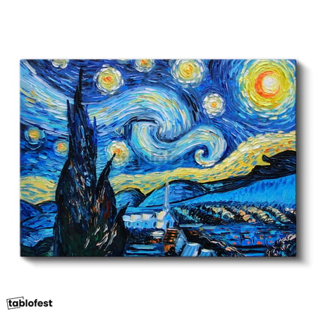 Yatay Kanvas Tablo Vincent van Gogh Yıldızlı Gece Manzarası Ressam Tablosu Duvar Dekoru