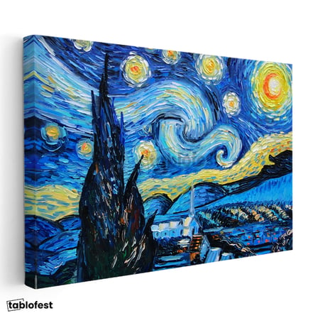 Yatay Kanvas Tablo Vincent van Gogh Yıldızlı Gece Manzarası Ressam Tablosu Duvar Dekoru