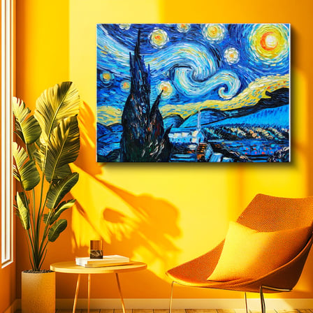 Yatay Kanvas Tablo Vincent van Gogh Yıldızlı Gece Manzarası Ressam Tablosu Duvar Dekoru