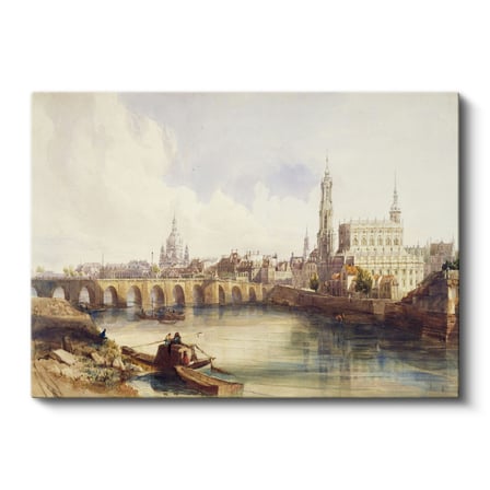 Yatay Kanvas Tablo William Callow Dresden Köprüsü Nehir Manzarası Ressam Tablosu Duvar Dekoru