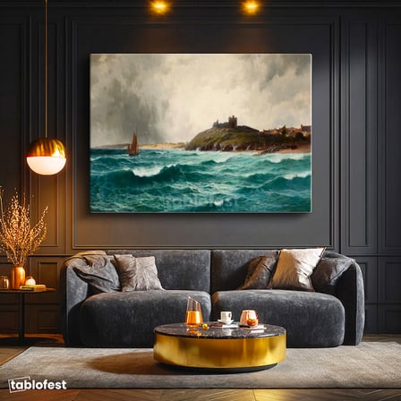 Yatay Kanvas Tablo Joseph Turner Kıyı Kalesi Fırtınalı Deniz Manzarası Ressam Tablosu Ev Ofis Dekoru