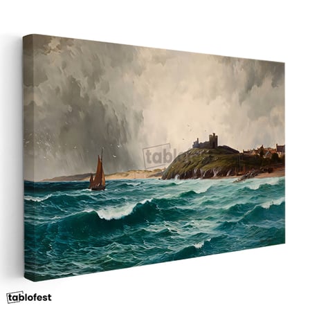 Yatay Kanvas Tablo Joseph Turner Kıyı Kalesi Fırtınalı Deniz Manzarası Ressam Tablosu Ev Ofis Dekoru