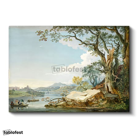 Yatay Kanvas Tablo Paul Sandby Windsor Kalesi Nehir Kenarı Piknik Detayı Ressam Tablosu Duvar Dekoru