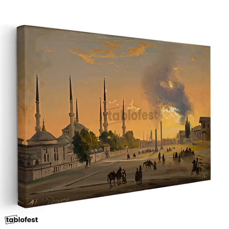 Yatay Kanvas Tablo Ippolito Caffi Sultanahmet Meydanı Obelisk Minare Ressam Tablosu Ev Ofis Dekoru
