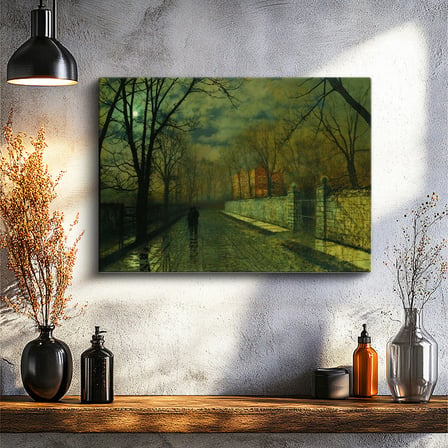 Yatay Kanvas Tablo J.A. Grimshaw Yağmurlu Yol Gece Mehtaplı Figürler Ressam Tablosu Ev Ofis Dekoru