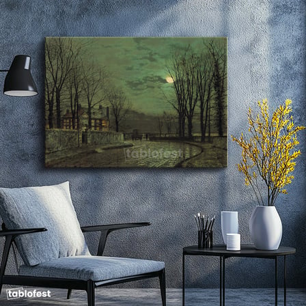 Yatay Kanvas Tablo Ay Işığı Evler Sokak Arabası John Atkinson Grimshaw Ressam Tablosu Ev Ofis Dekoru