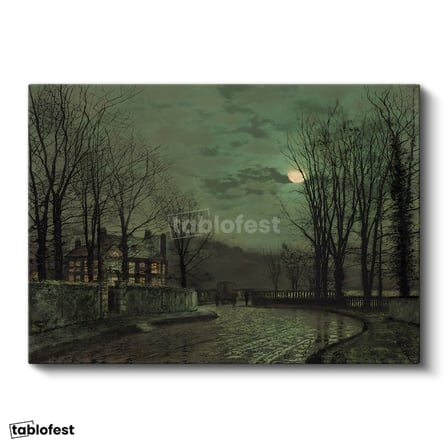 Yatay Kanvas Tablo Ay Işığı Evler Sokak Arabası John Atkinson Grimshaw Ressam Tablosu Ev Ofis Dekoru