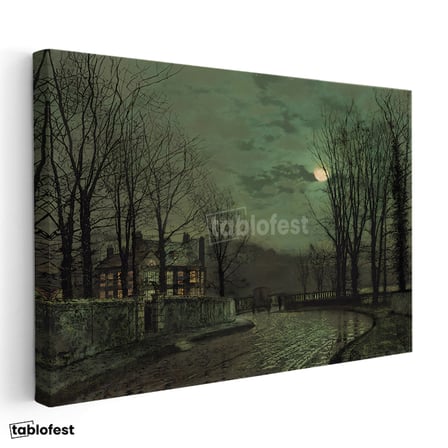 Yatay Kanvas Tablo Ay Işığı Evler Sokak Arabası John Atkinson Grimshaw Ressam Tablosu Ev Ofis Dekoru