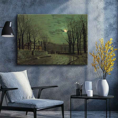 Yatay Kanvas Tablo Ay Işığı Evler Sokak Arabası John Atkinson Grimshaw Ressam Tablosu Ev Ofis Dekoru