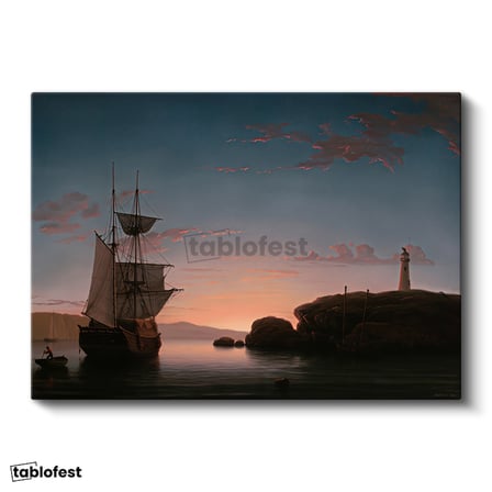 Yatay Kanvas Tablo Fitz Henry Lane Sunset at Sea Fener Ressam Tablosu Ev Ofis Duvar Dekoru