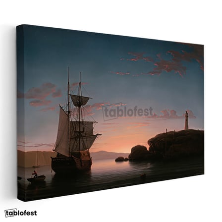 Yatay Kanvas Tablo Fitz Henry Lane Sunset at Sea Fener Ressam Tablosu Ev Ofis Duvar Dekoru