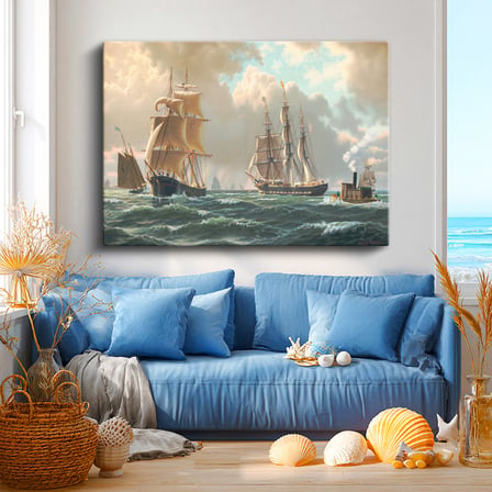 Yatay Kanvas Tablo John Stobart Denizde Yelkenliler Buharlı Ressam Tablosu Ev Ofis Duvar Dekoru