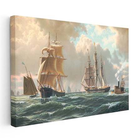 Yatay Kanvas Tablo John Stobart Denizde Yelkenliler Buharlı Ressam Tablosu Ev Ofis Duvar Dekoru