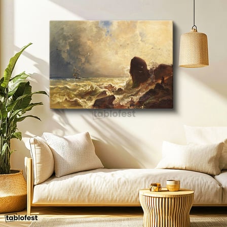 Yatay Kanvas Tablo William Trost Richards Fırtınalı Deniz Ressam Tablosu Ev Ofis Duvar Dekoru