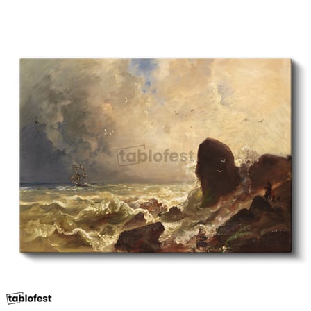 Yatay Kanvas Tablo William Trost Richards Fırtınalı Deniz Ressam Tablosu Ev Ofis Duvar Dekoru