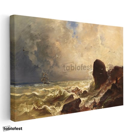 Yatay Kanvas Tablo William Trost Richards Fırtınalı Deniz Ressam Tablosu Ev Ofis Duvar Dekoru