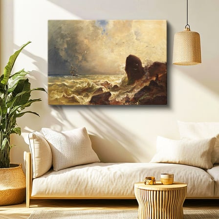 Yatay Kanvas Tablo William Trost Richards Fırtınalı Deniz Ressam Tablosu Ev Ofis Duvar Dekoru