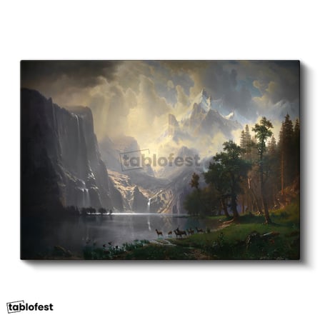 Yatay Kanvas Tablo Albert Bierstadt Yosemite Vadisi Şelale ve Göl Işık Ressam Tablosu Ev Ofis Dekoru