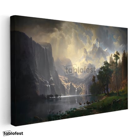 Yatay Kanvas Tablo Albert Bierstadt Yosemite Vadisi Şelale ve Göl Işık Ressam Tablosu Ev Ofis Dekoru
