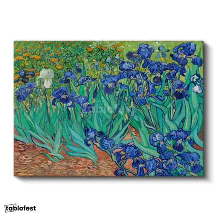 Yatay Kanvas Tablo Vincent van Gogh İris Çiçekleri Bahçe Mavi Ressam Tablosu Ev Ofis Duvar Dekoru