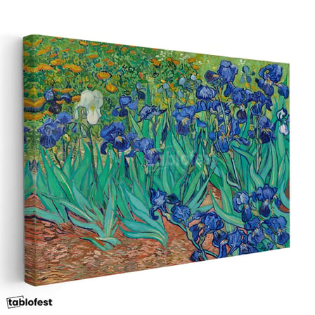 Yatay Kanvas Tablo Vincent van Gogh İris Çiçekleri Bahçe Mavi Ressam Tablosu Ev Ofis Duvar Dekoru