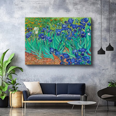 Yatay Kanvas Tablo Vincent van Gogh İris Çiçekleri Bahçe Mavi Ressam Tablosu Ev Ofis Duvar Dekoru