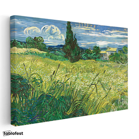 Yatay Kanvas Tablo Van Gogh Selvi Ağacı ve Çayır Ressam Tablosu Ev Ofis Duvar Dekoru