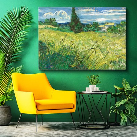 Yatay Kanvas Tablo Van Gogh Selvi Ağacı ve Çayır Ressam Tablosu Ev Ofis Duvar Dekoru