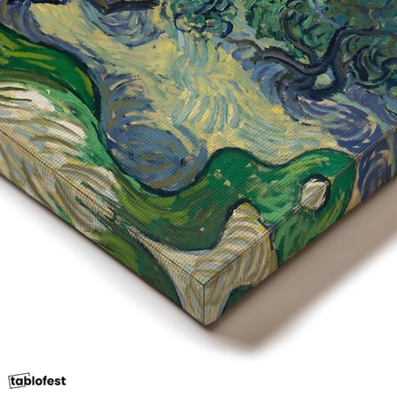 Yatay Kanvas Tablo Van Gogh Zeytin Ağaçları Mavi Dağlar Bulutlu Ressam Tablosu Ev Ofis Duvar Dekoru