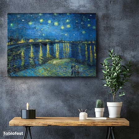 Yatay Kanvas Tablo Van Gogh Rhone Üzerinde Yıldızlı Gece Rıhtım Ressam Tablosu Ev Ofis Duvar Dekoru