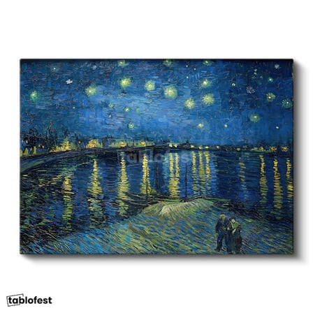 Yatay Kanvas Tablo Van Gogh Rhone Üzerinde Yıldızlı Gece Rıhtım Ressam Tablosu Ev Ofis Duvar Dekoru