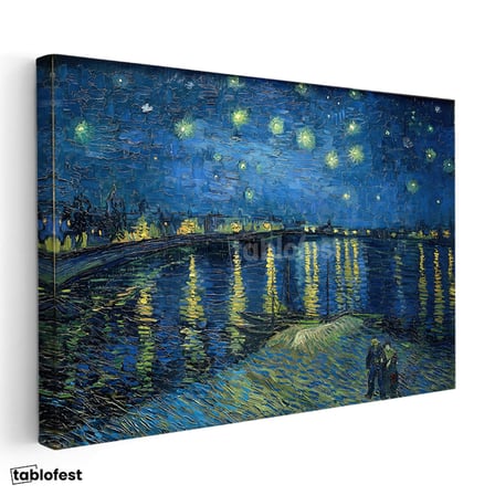Yatay Kanvas Tablo Van Gogh Rhone Üzerinde Yıldızlı Gece Rıhtım Ressam Tablosu Ev Ofis Duvar Dekoru