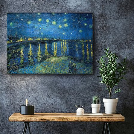Yatay Kanvas Tablo Van Gogh Rhone Üzerinde Yıldızlı Gece Rıhtım Ressam Tablosu Ev Ofis Duvar Dekoru