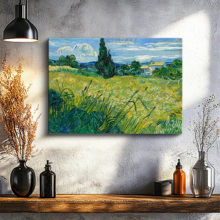 Yatay Kanvas Tablo Van Gogh Selvili Çayır Çiftlik Evi Ressam Tablosu Ev Ofis Duvar Dekoru