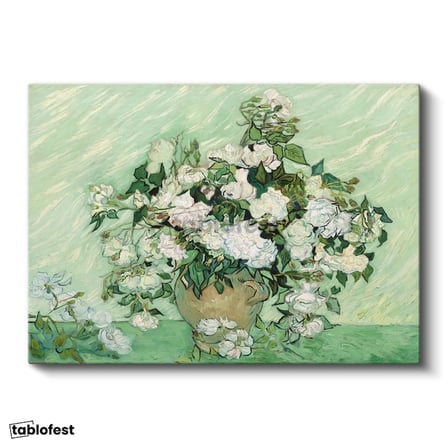 Yatay Kanvas Tablo Van Gogh Beyaz Güller Vazo Çiçekli Natürmort Ressam Tablosu Ev Ofis Duvar Dekoru