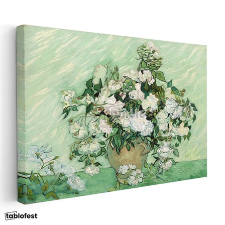 Yatay Kanvas Tablo Van Gogh Beyaz Güller Vazo Çiçekli Natürmort Ressam Tablosu Ev Ofis Duvar Dekoru