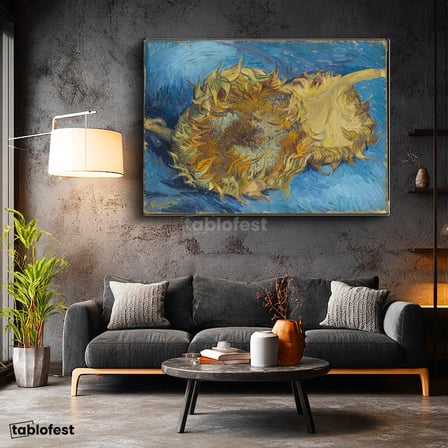 Yatay Kanvas Tablo Van Gogh Ters Çevrilmiş Ayçiçeği Mavi Ressam Tablosu Ev Ofis Duvar Dekoru
